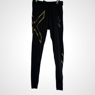 2XU Leggings Black Gold X Womens Medium Running Athletic Workout Drawstring Med